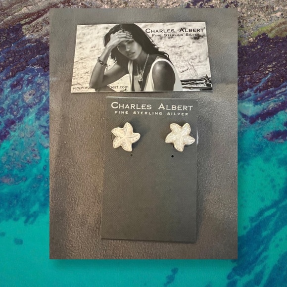 Sterling Silver Mother of Pearl Starfish Pierced Earrings - Picture 4 of 5